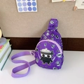 Purple mini cartoon chest bag for kids featuring coffee ninja print and adjustable strap - Ninja Coffee Style / Purple