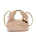 Mini borsa a tracolla in pile rosa per bambini con peluche a coniglietto e ricamo Banma - Bianco Sporco