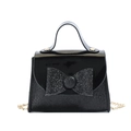 Sparkly black sequin bow mini handbag for girls with glossy faux leather and gold chain - Black