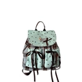Japanese style checkered mint green kids backpack with star prints and brown bows - Green