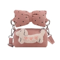 Simpatica borsa a tracolla rosa in peluche per bambini con fiocco a pois - Rosa