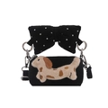 Mini borsa a tracolla nera in peluche per bambini con fiocco a pois e motivo a cagnolino - Nero