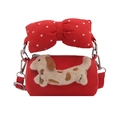 Mini borsa a tracolla in peluche rossa per bambini con grande fiocco a pois rossi - Rosso