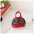 Mini shell chain handbag for girls with leopard print and vibrant red leather trim - Red