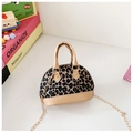 Mini leopard print shell bag for girls with gold chain strap and khaki leather details - Khaki