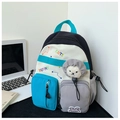 Mochila escolar azul marino y beige para niños con bordado de conejo y peluche suave - Negro