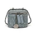 Mini lichtblauwe denim emmer tas met matelassé stiksels en zilveren strass - Denim Blauw