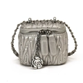 Zilveren metallic geplooide mini boxtas voor meisjes met strass en camelia hanger - Zilver