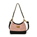 Pink quilted crossbody bag for kids with gold chain handle and vintage lock on white backdrop - Square Lock Pink