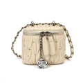 Elegante cremeweiße gesteppte Box-Tasche für Mädchen mit Glitzersteinen und einer Kette - Gebrochenes Weiß