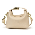 Mini sac bandoulière en cuir crème texturé avec détails en métal doré chic - Blanc