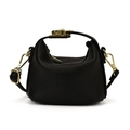 Mini black semi-circle children's leather handbag with golden buckle and strap - Black