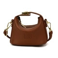 Mini brown lychee texture leather handbag with gold metal hardware and brand logo - Brown