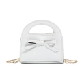 Glossy white patent leather girls handbag with a sweet bow and gold chain strap - Off-white