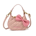 Pink quilted cat-style mini handbag for kids with bow and golden hardware - Pink