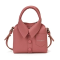 Pink shirt-style crossbody bag for girls with button detail and a white background - Rose Red