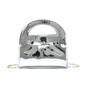 Sac à main argenté brillant en cuir verni pour fille avec nœud et chaîne dorée - Argent