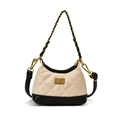 Quilted mini square crossbody bag in off-white and black color block with gold chain - Square Lock White
