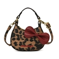 Mini sac bandoulière léopard pour enfants avec grand nœud rouge et broderie lettrée - Imprimé léopard