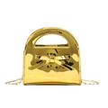 Sac à main en cuir verni doré brillant pour filles avec nœud doux et chaîne dorée - Or