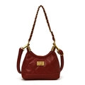 Vintage red quilted suede underarm bag with gold chain strap and turn-lock closure - Square Lock Wine Red