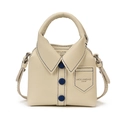 Mini beige shirt-shaped crossbody bag for girls with blue buttons and chic leather texture - White
