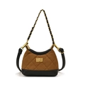 Mini brown frosted crossbody bag for kids with quilted texture and gold chain strap - Square Lock Brown