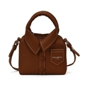 Brown creative shirt-style mini crossbody bag for kids with litchi grain leather texture - Brown