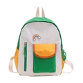 Mochila escolar en bloque de color verde y naranja con parche de arcoíris y correas ajustables - Verde