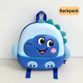 Detail of blue dinosaur backpack with 3D EVA eggshell shell and cute cartoon face - Blue Backpack