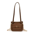 Brown litchi grain mini crossbody bag for girls with gold chain strap and lock - Brown