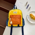 Kids color-block backpack in yellow, orange and blue with durable top handle and charm - Medium / Orange