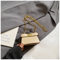 Mini borsa a mano in ecopelle crema per bambini con tracolla a catena dorata - Cachi Semplice