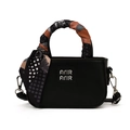 Mini sac à main Boston noir pour filles avec foulard décoratif et logo argenté - Noir avec écharpe en soie