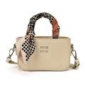 Mini borsa crema per bambine con foulard di seta decorativo e tracolla regolabile - Bianco con sciarpa di seta