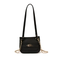 Classic black litchi-grain leather kids crossbody bag with golden chain and clasp - Black