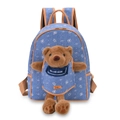 Blue denim backpack with 3D plush bear and cute cartoon patterns for girls - Large / Blue