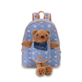 Sac à dos en jean bleu avec ours en peluche marron et motifs d'ours mignons - Grand / Bleu