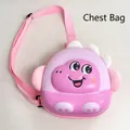 Detailed view of pink cartoon dinosaur chest bag showing hard shell and plush texture - Pink Chest Bag