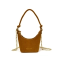 Braune matte Kinder-Handtasche aus Wildleder mit Goldkette und Tragegriff Design - Gelbbraun