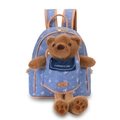 Blue denim backpack with 3D plush bear and cartoon prints for girls and kids - Small / Blue