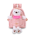 Sac à dos rose mignon avec ours en peluche 3D et détails de fermeture éclair dorés - Petit / Rose