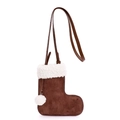 Creative brown suede Christmas boot crossbody bag with white fur trim and pom-pom accent - Brown