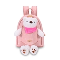 Pink cartoon bear backpack for girls featuring a cute 3D plush bear and heart patterns - Small / Pink