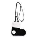 Borsa a tracolla a forma di calza di Natale in camoscio nero con bordo in finta pelliccia bianca - Nero