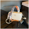 Mini borsa a mano in pelle bianca per bambine con foulard decorativo e logo in rilievo - Bianco Semplice