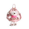 Mochila rosa de gran capacidad para mujer con colgante de osito de peluche blanco - Rosa