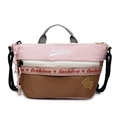 Bolso bandolera de lona tricolor para mujer con bordado Fashion y asas dobles - Rosa