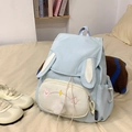 Mochila azul cielo con orejas de conejo, bordado de estrellas y colgante suave - Azul Grande
