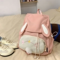 Mochila rosa linda para niña con orejas de conejo 3D y detalle de pompón suave - Rosa Grande